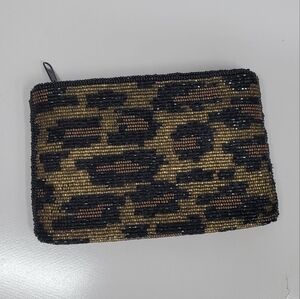Vintage Neiman Marcus Petite Beaded Evening Clutch Coin Purse Animal Print Small